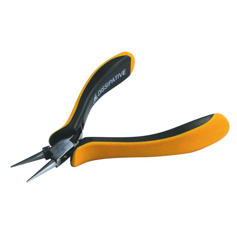 ESD-Safe Pliers, Short Round Nose, Smooth Jaws with Ergo Grip Handles, 4-23/32"